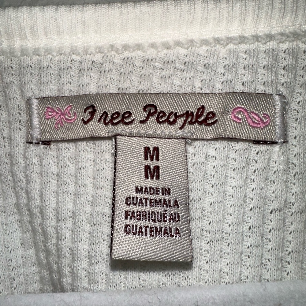 FREE PEOPLE Santa Clara womens medium Alabaster waffle knit V-neck long sleeve - Picture 4 of 10